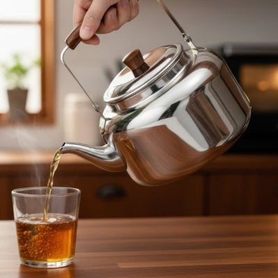 Main versant thé avec théière inox