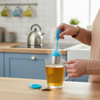 main tenant infuseur a the dessus un verre a the
