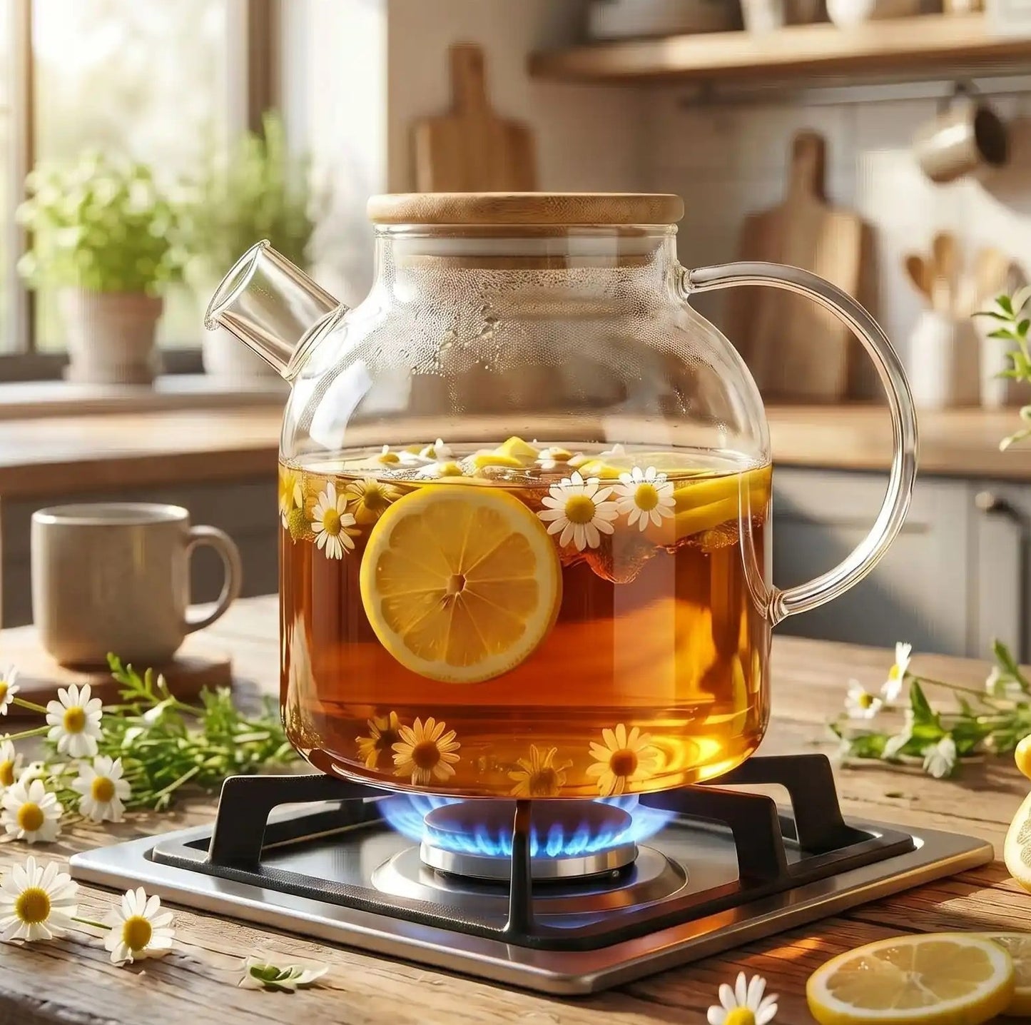 Théière en verre sur le feu