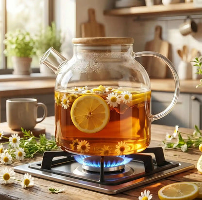 Théière en verre sur le feu