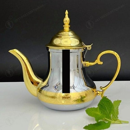 théière marocaine couleur argent et or 