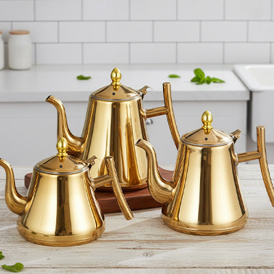 trois tailles theieres en inox or